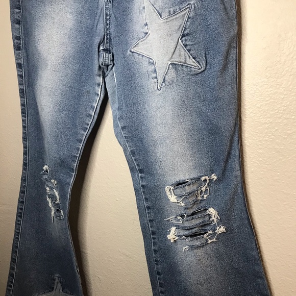 Vtg 90s/Y2K Mall Goth Flare Bell Bottom Star Jeans - Picture 4 of 8